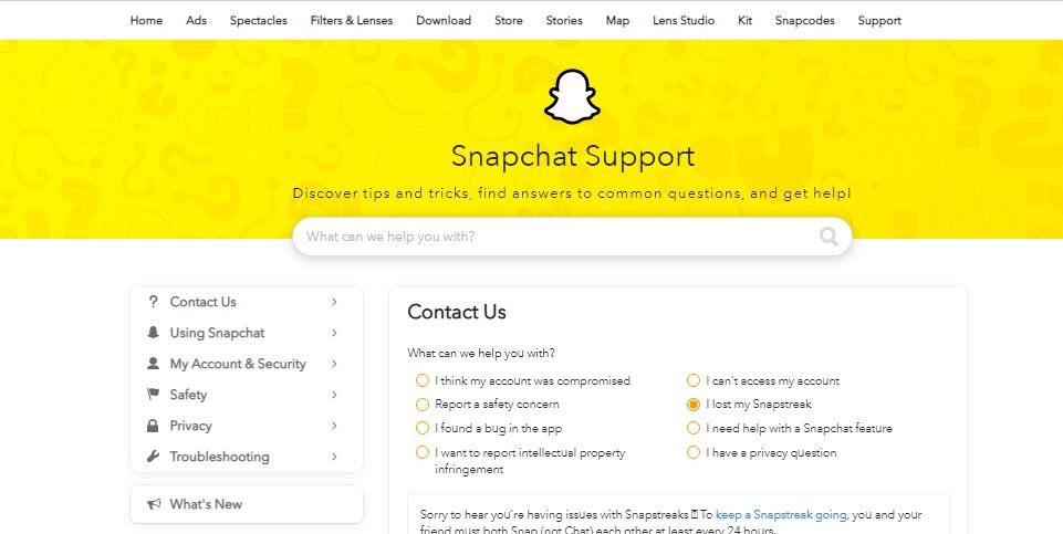 Snapchat support